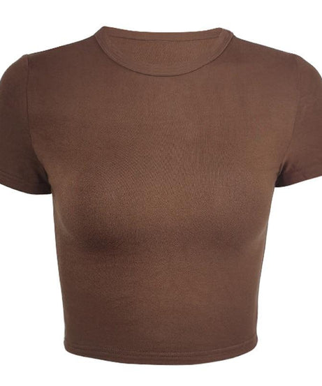 Slim Fit Round Neck Cropped Top for Women - ForVanity women's clothing, women's tops & tees Tops & Tees