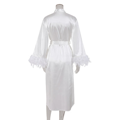 Women's White Lace-Up Ice Silk Nightgown