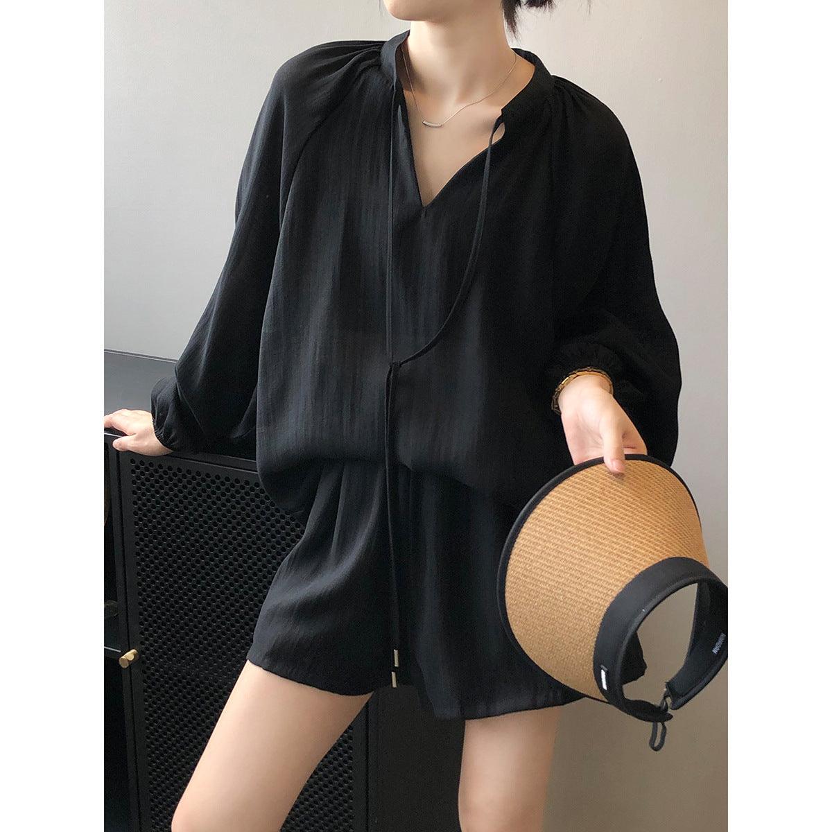 Women Summer Long Sleeve Shorts Outfit - ForVanity 