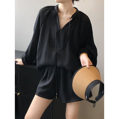 Women Summer Long Sleeve Shorts Outfit