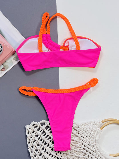 Tube Top Contrast Color Bikini Swimsuit