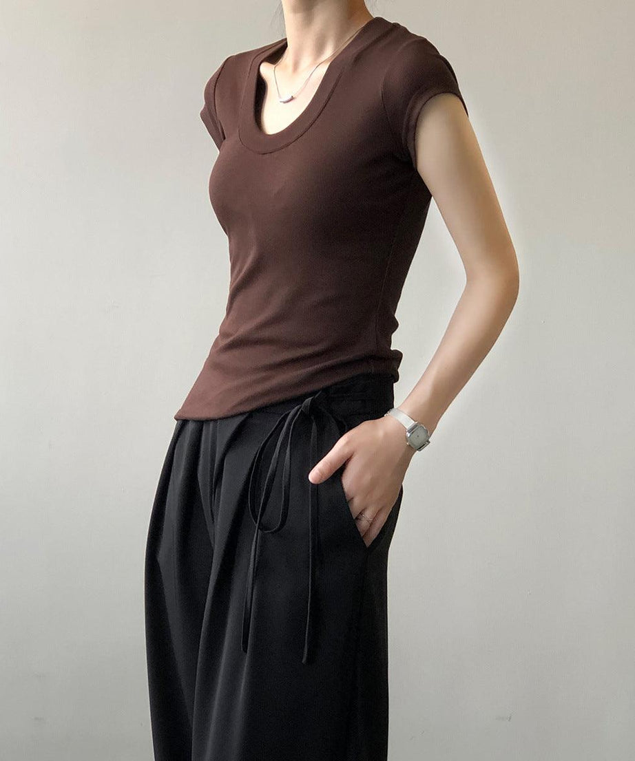 Summer Casual Slim Fit Solid Color Short Sleeve Women's T-Shirt - ForVanity women's clothing, women's t-shirts T-Shirts