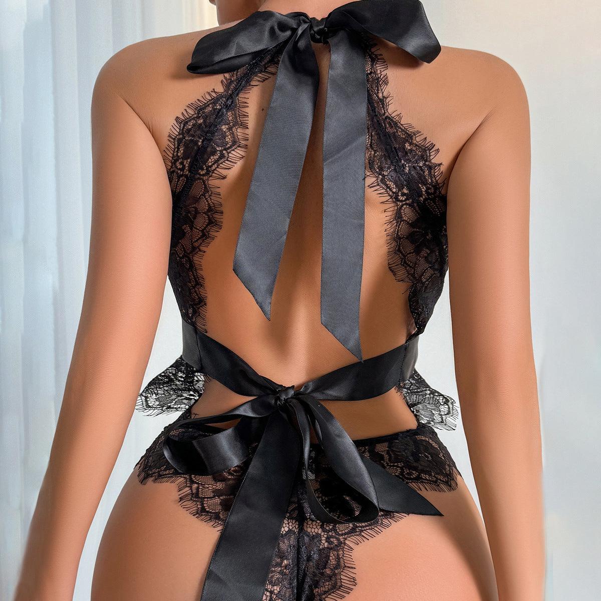 Lace Backless Bodysuit with Bow Detail - ForVanity teddy, women's lingerie Teddy