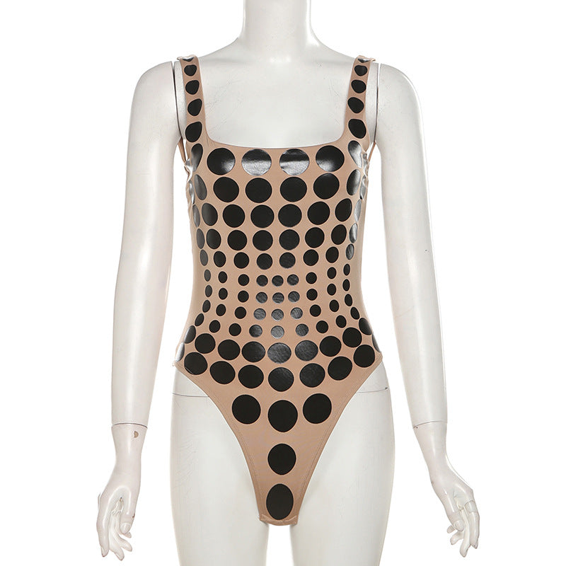 Summer Polka Dot Printed Slim Fit Bodysuit