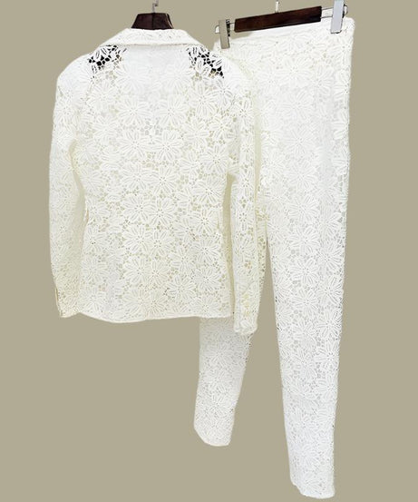 Women’s Slim Lace Suit & Skinny Pants - Elegant, Patchwork Design - ForVanity women's clothing, women's outfits, women's suits Pant Suits