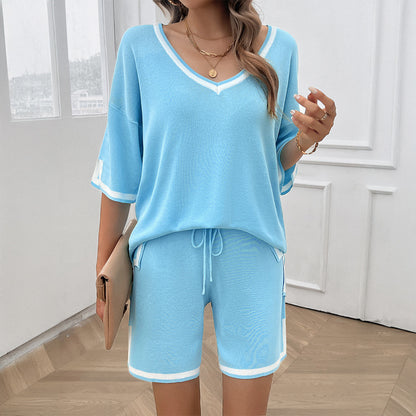 Summer Women Casual Sweater Shorts Outfit