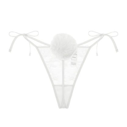 Rabbit Tail Lace-Up Thong - Ultra-Thin, Quick-Drying, Fur Ball Design