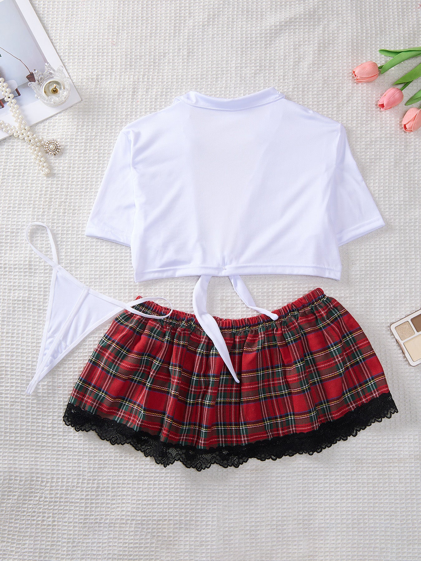 Uniform White Shirt Plaid Short Skirt