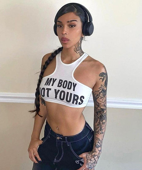 Letters Printed Sleeveless Vest U Neck Top - ForVanity women's clothing, women's tops & tees Tops & Tees