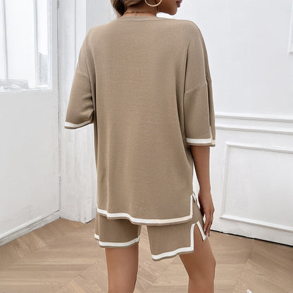 Women Spring Summer Casual Sweater Shorts Outfit