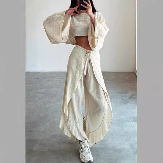 Women’s Loose Two-Piece Set - Crop Top & High-Waist Trousers - ForVanity pant outfit, women's outfits Pants Outfits