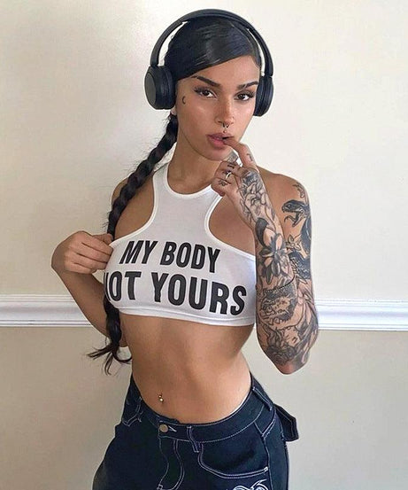 Letters Printed Sleeveless Vest U Neck Top - ForVanity women's clothing, women's tops & tees Tops & Tees