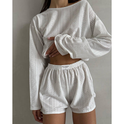 Simple Slim Fit Loose Pullover Top Shorts Outfit - ForVanity 