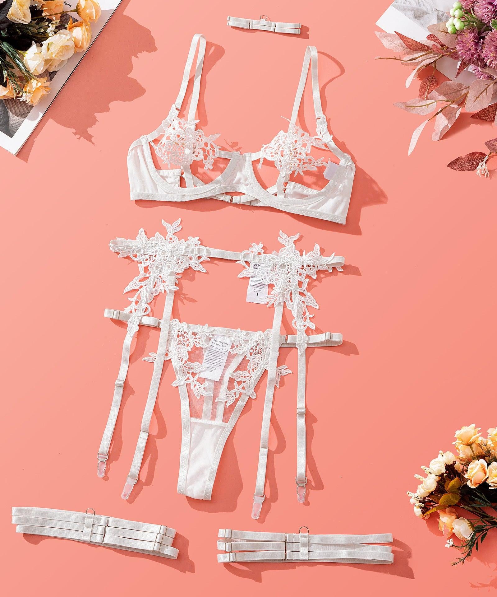 Luxurious Floral Mesh Lingerie Set - ForVanity lingerie, women's lingerie Lingerie Set