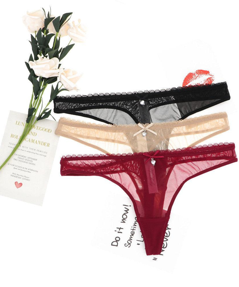 Ultra Thin Transparent Mesh Lace Thong Panties - ForVanity underwear, women's lingerie Thongs
