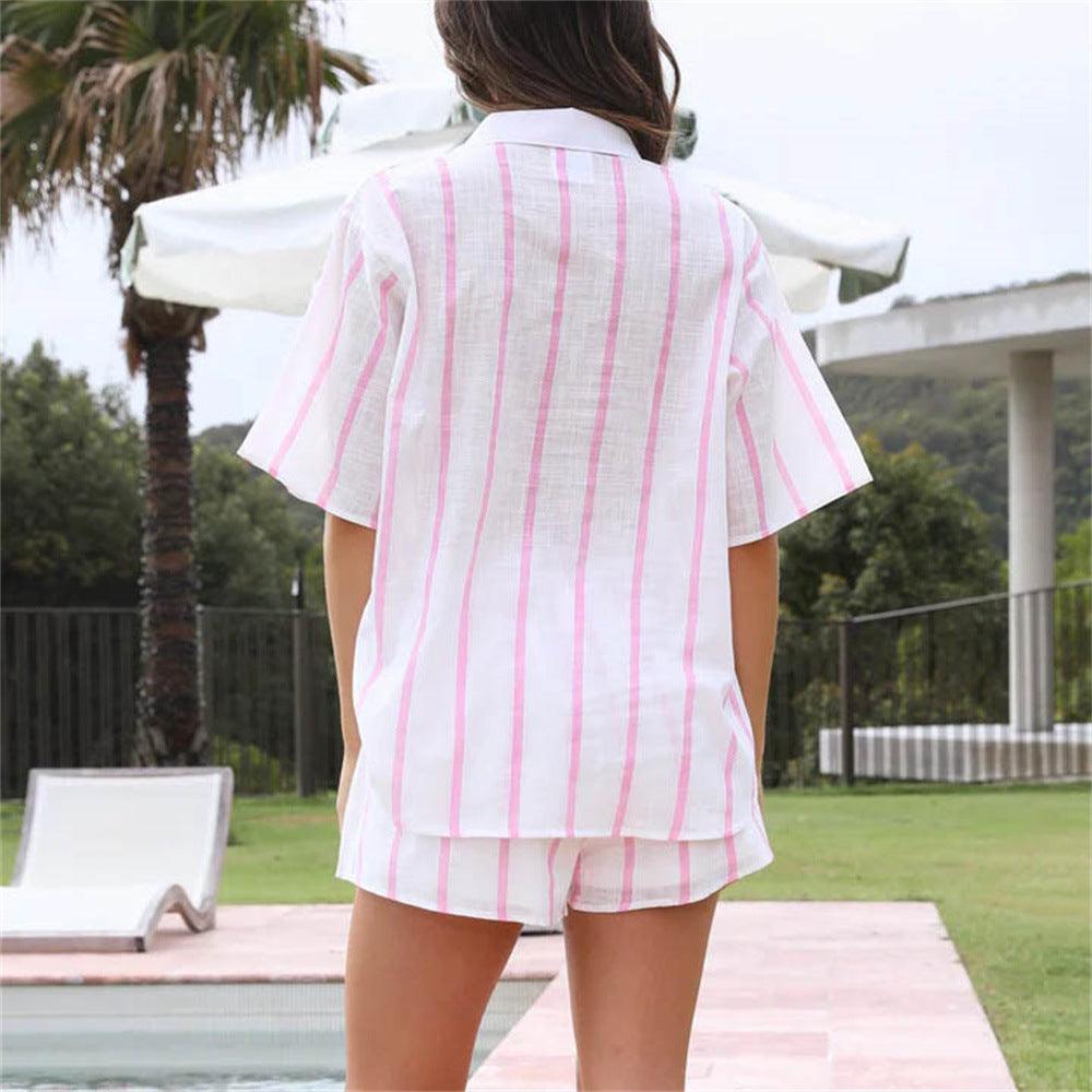 Summer Striped Printed Beach Casual Shorts Outfit - ForVanity 