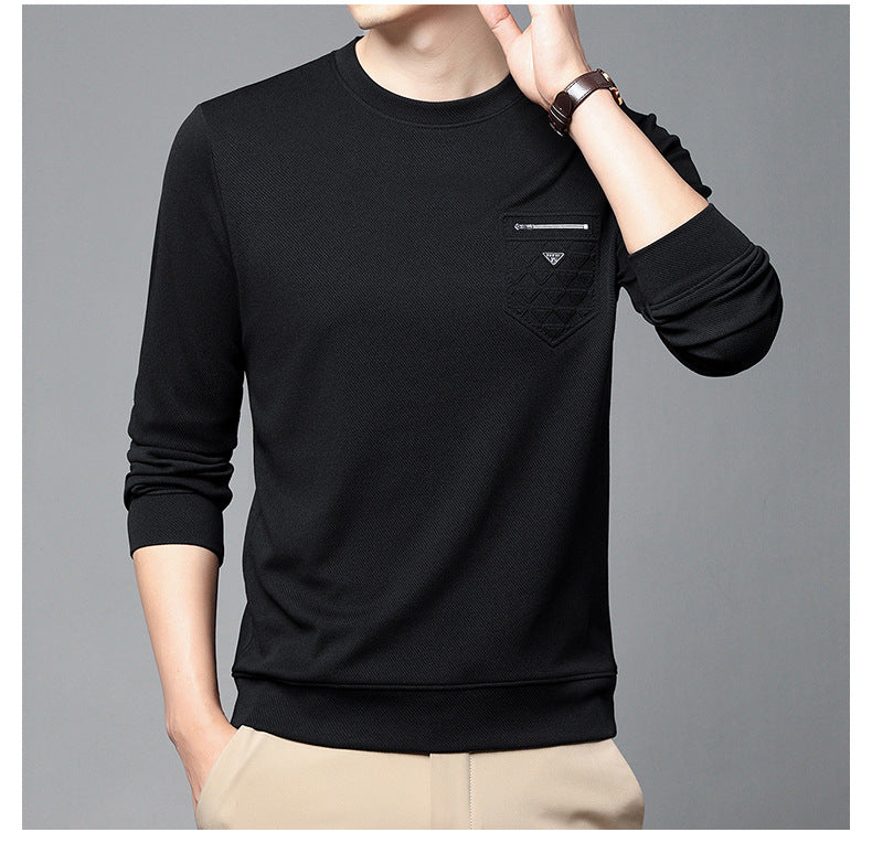 Men's Slim-Fit Long Sleeve Pullover - Round Neck Casual Top