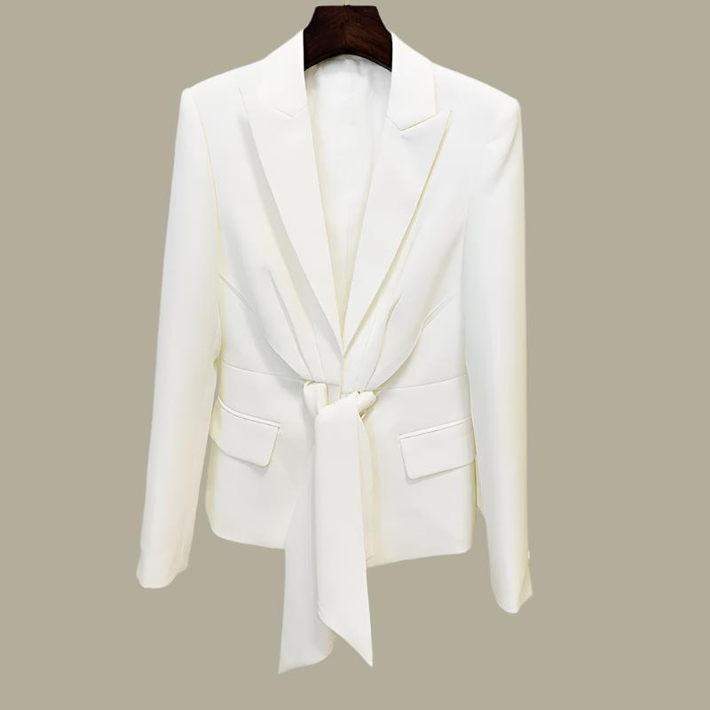 Women’s Pleated Zipper Trousers & Lace-Up Blazer Suit - Office Style - ForVanity women's clothing, women's outfits, women's suits Pant Suits