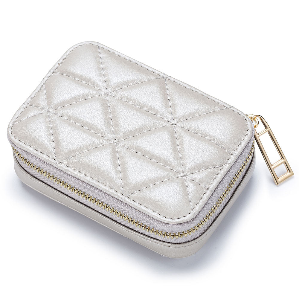 Chic Diamond-Embroidered Leather Mini Cosmetic Bag for Lipsticks & More