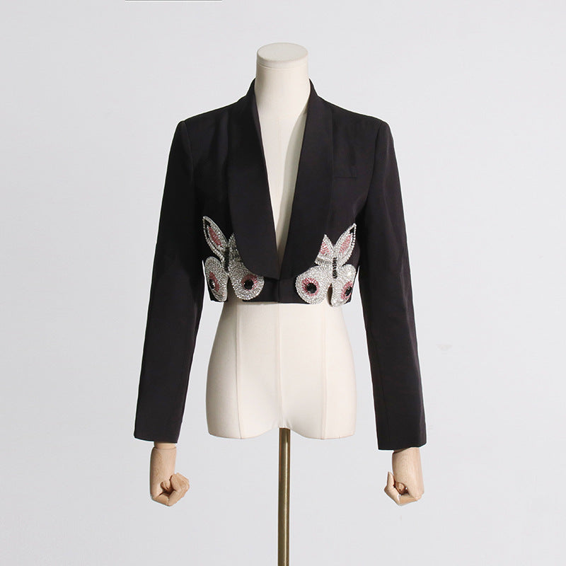 Butterfly Decorative Blazer High Waist Skirt Two Piece Suit