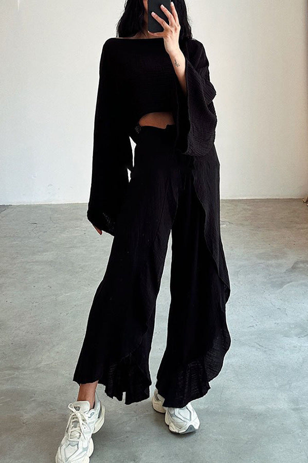 Women’s Loose Two-Piece Set - Crop Top & High-Waist Trousers