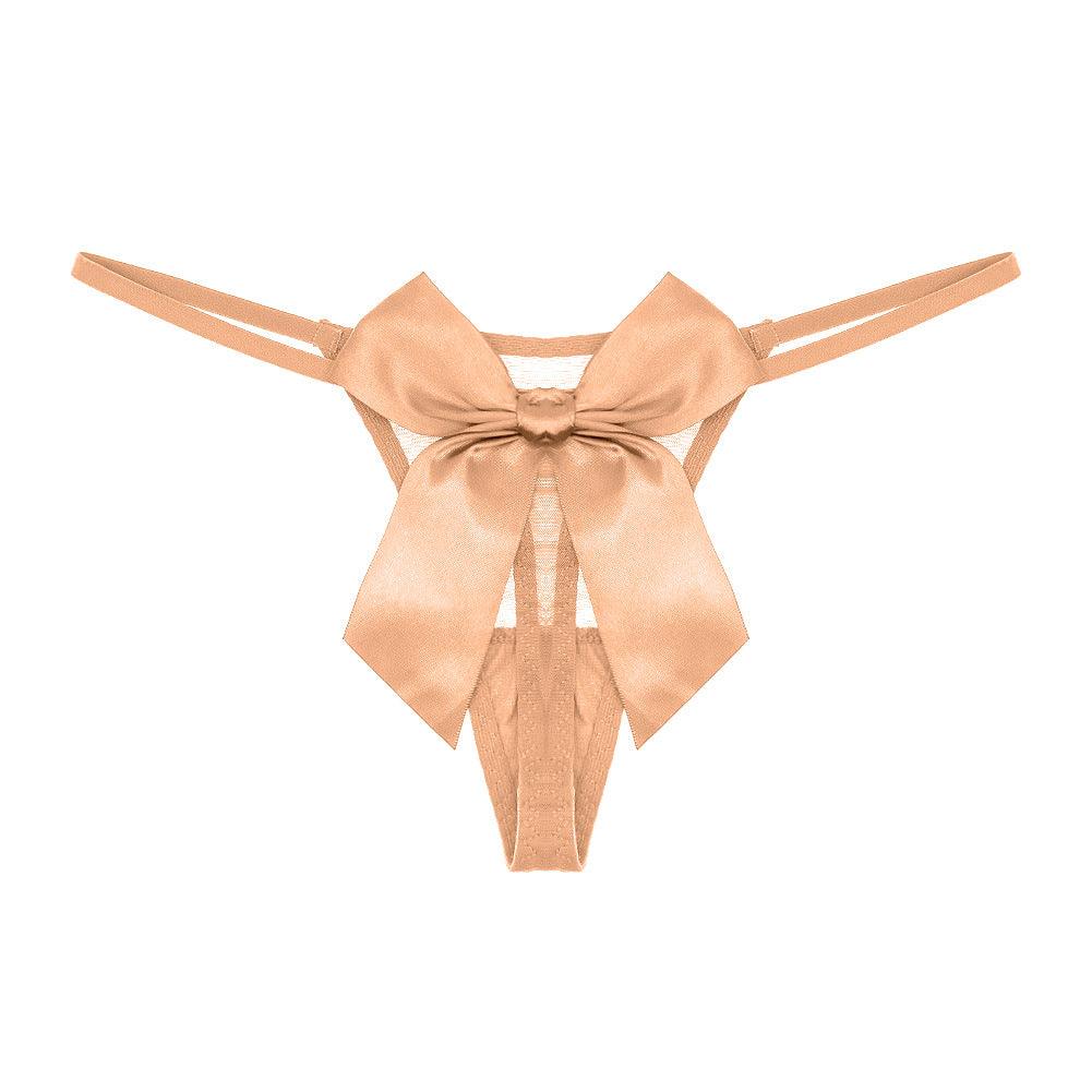 Silk Mesh Transparent T-Shaped Thongs with Bow Accent - ForVanity underwear, women's lingerie Thongs