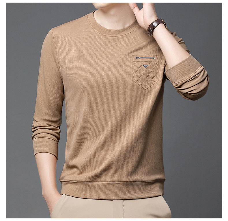 Men's Slim-Fit Long Sleeve Pullover - Round Neck Casual Top