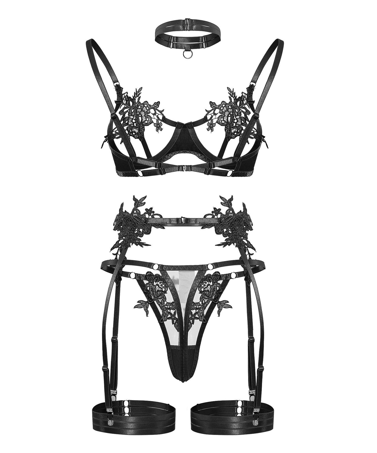 Luxurious Floral Mesh Lingerie Set - ForVanity lingerie, women's lingerie Lingerie Set
