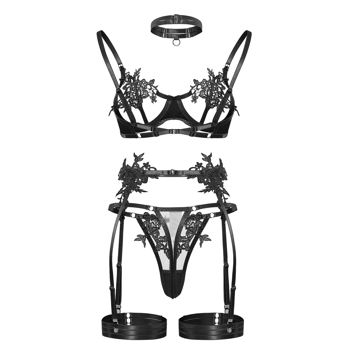 Luxurious Floral Mesh Lingerie Set