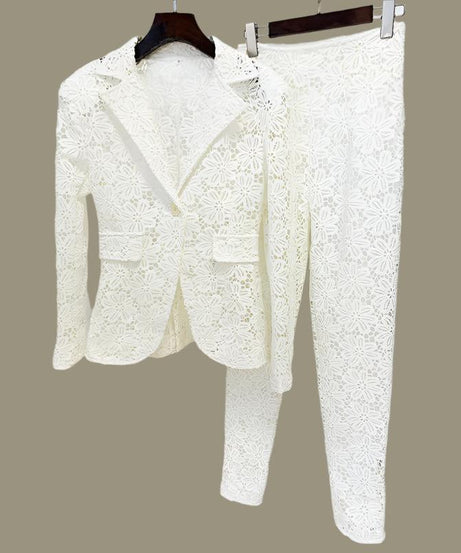 Women’s Slim Lace Suit & Skinny Pants - Elegant, Patchwork Design - ForVanity women's clothing, women's outfits, women's suits Pant Suits