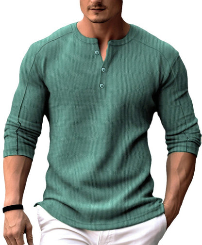 Men's Waffle Henry Collar T-shirt Top