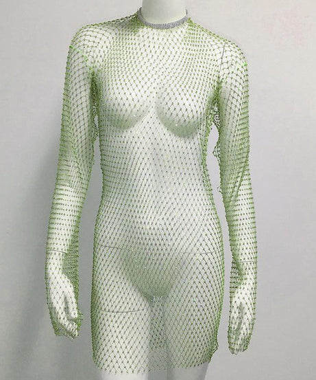 Grid Rhinestone Fishnet Fishnet Beach Dress - ForVanity dress, Vacation Dress Vacation Dress