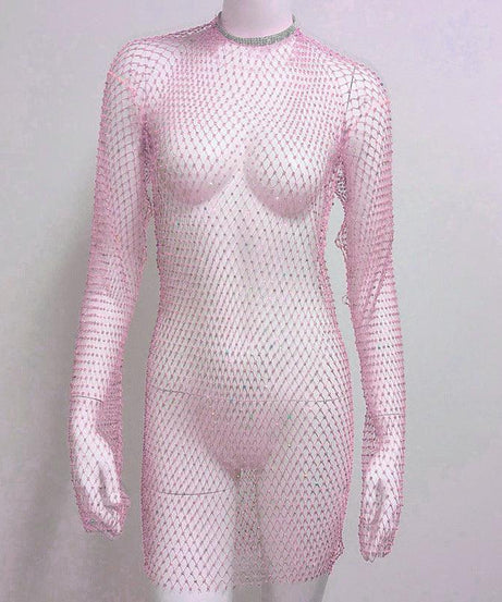 Grid Rhinestone Fishnet Fishnet Beach Dress - ForVanity dress, Vacation Dress Vacation Dress