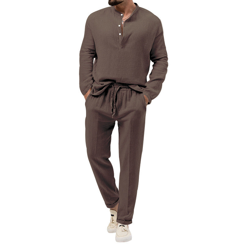 Men's Solid Color Casual Shirt & Trousers Set