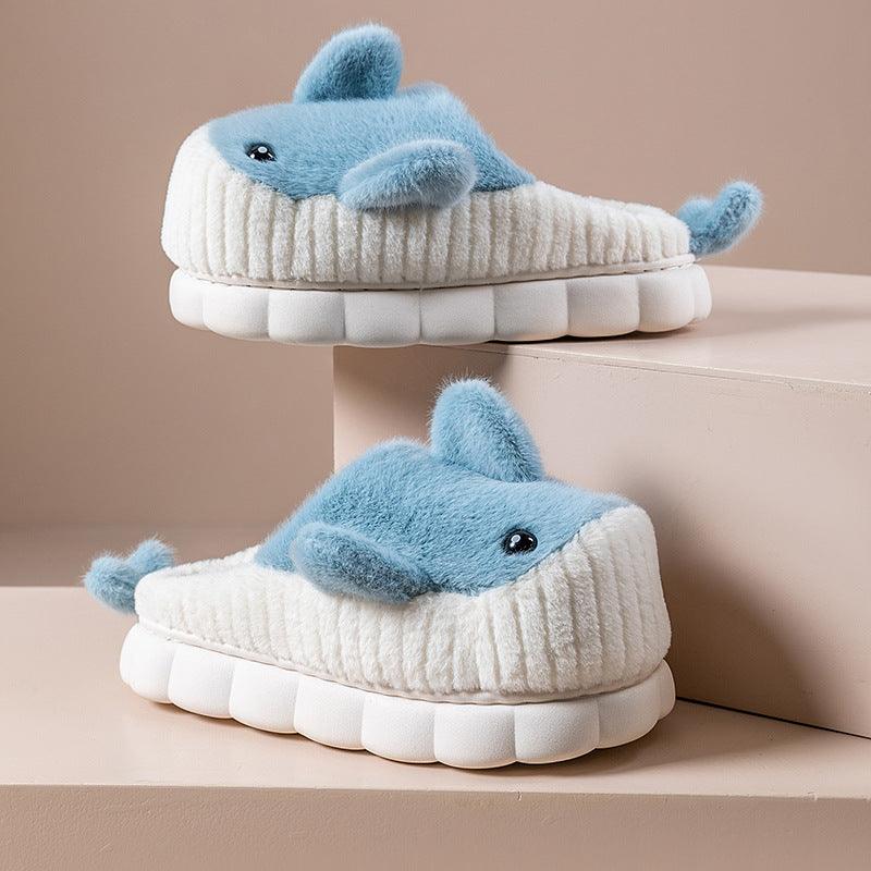 Winter Cute Shark Shoes Women Thick Sole Warm Plush Home Fluffy Slippers Outdoor Garden Indoor Floor House Shoes Dropshipping - ForVanity SLIPPERS