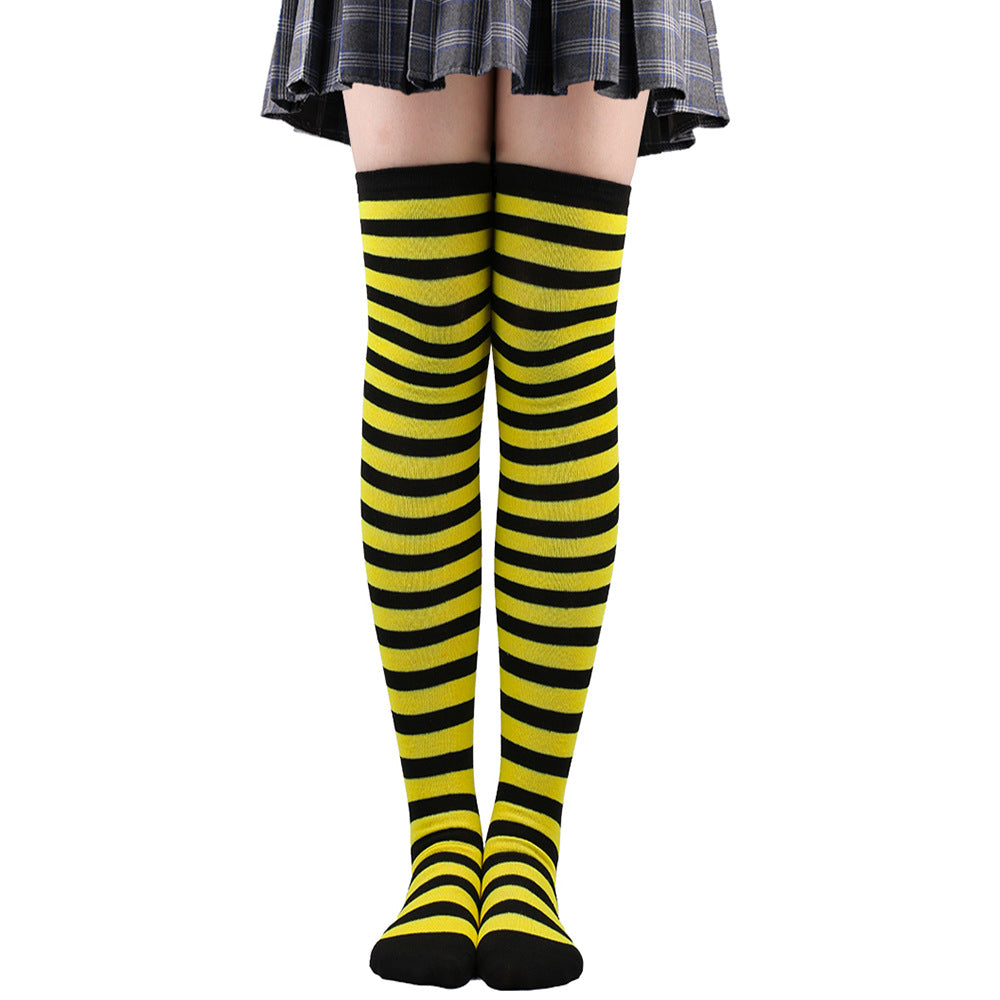 Halloween Striped Over-the-Knee Socks for Women: Vivid Colors & Hold-up Design
