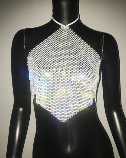 Sling Rhinestone Fishnet Halter Top - ForVanity women's clothing, women's tops & tees Tops & Tees