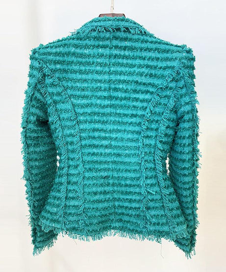 Women’s Tweed Slim Blazer - Tassel Fringe, Elegant Office Style - ForVanity women's clothing, women's outfits, women's suits Pant Suits