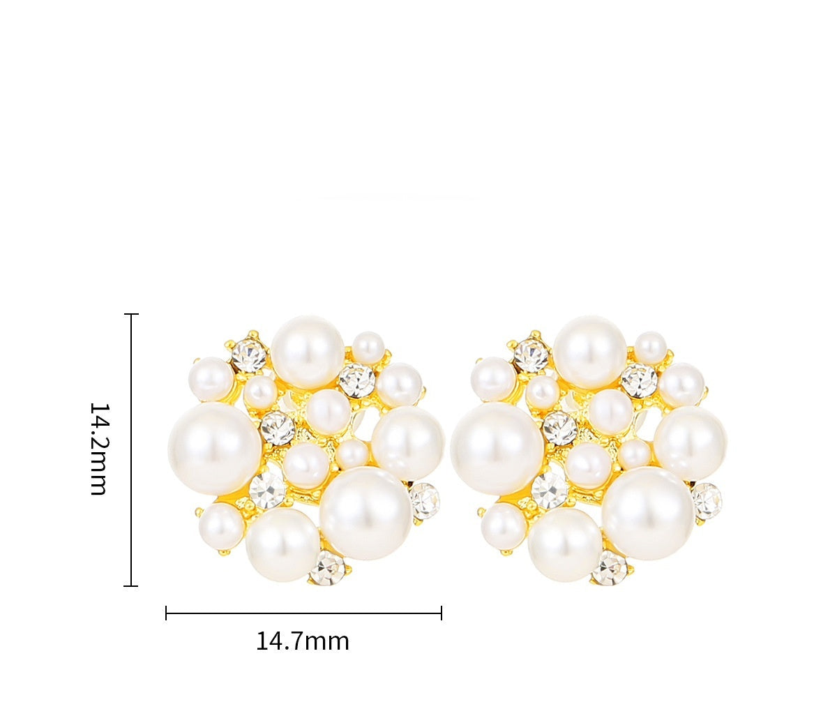 Size chart – ROUND studs 14.7 × 14.2 mm, ~3 g
