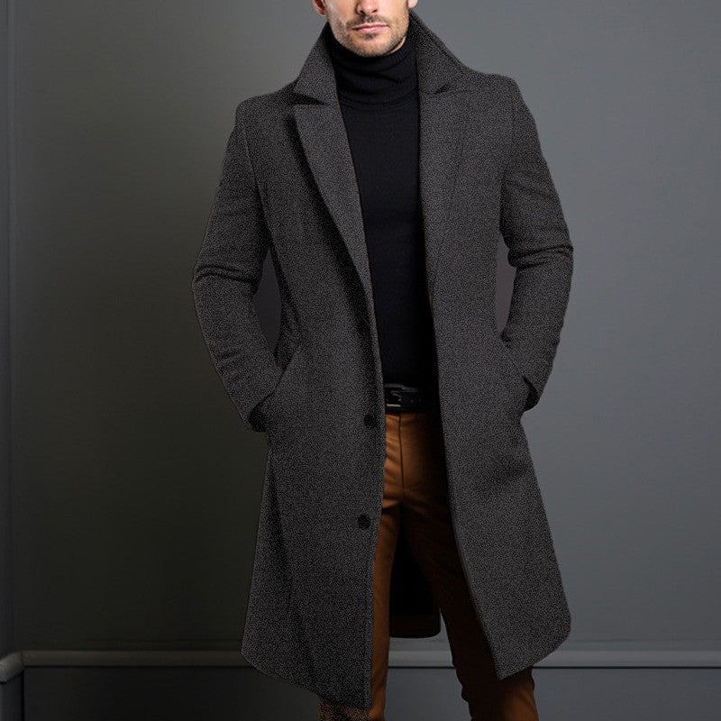 Men's Woolen Mid-length Trench Coat - British Style, Straight Hem - ForVanity men's clothing, men's jackets & coats, Men’s Trench Coats, Trench Coats Trench Coats