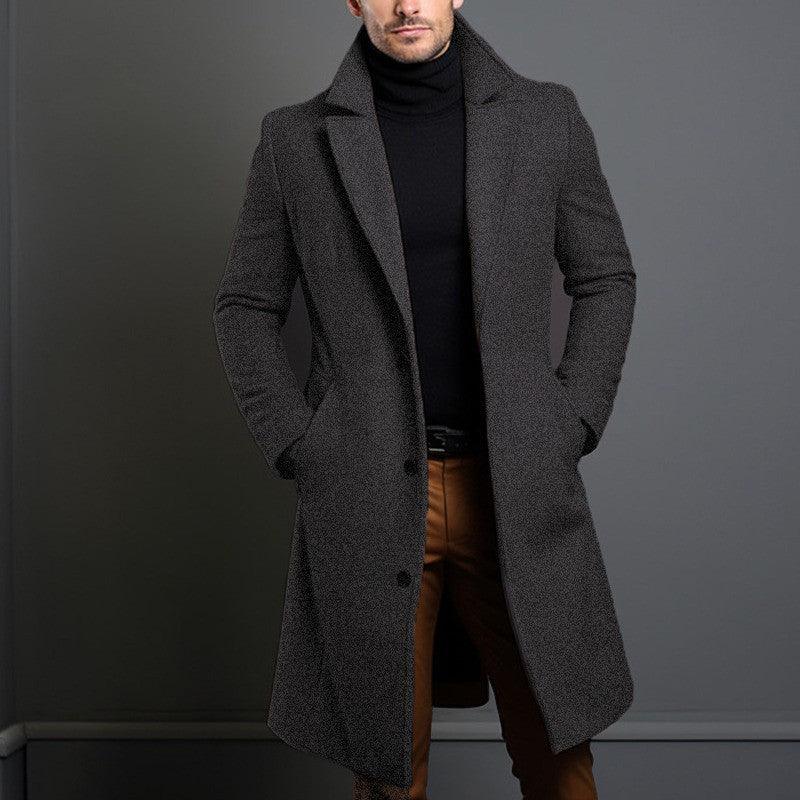 Men's Woolen Mid-length Trench Coat - British Style, Straight Hem - ForVanity men's clothing, men's jackets & coats, Men’s Trench Coats, Trench Coats Trench Coats