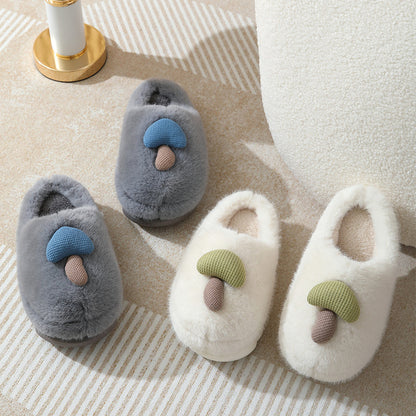 Cute Mushroom Cotton Slippers For Women Thick-soled Autumn And Winter Plush Slipper Indoor Non-slip Eva Household Furry Shoes