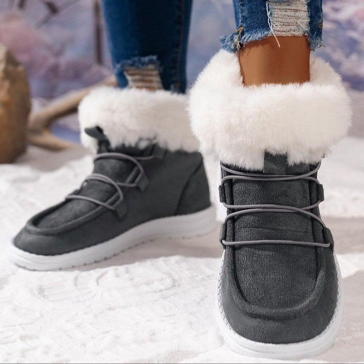 Winter Fleece Snow Boots For Women New Style Furry Casual Flat Plush Shoes Women's Warm Ankle Boots - ForVanity Boots