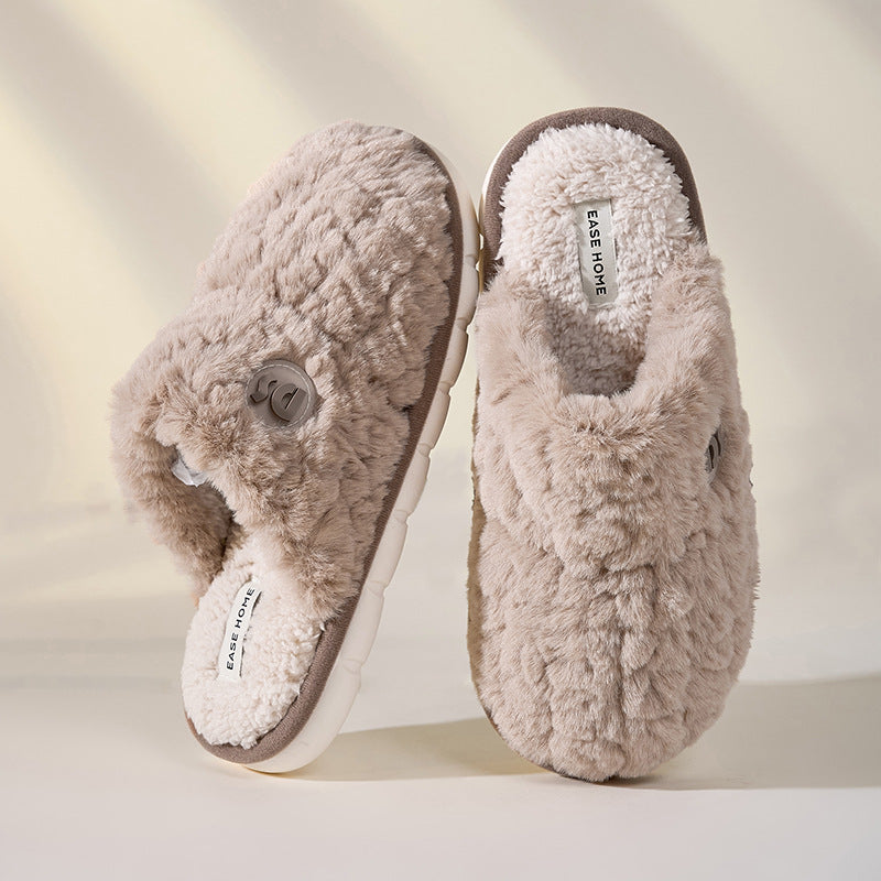 Warm Winter Plush Slippers Women Non-slip Thick-soled Fluffy Slippers Couple Slippers Men Indoor Bedroom Soft Solid House Shoes