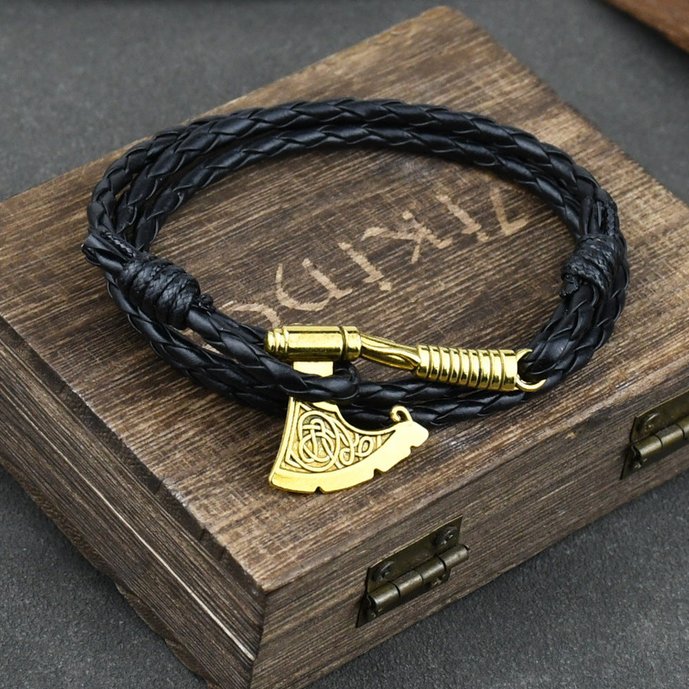 Men's Viking Anchor Leather Bracelet with Gold or Silver Chain - ForVanity men's jewellery & watches Bracelets