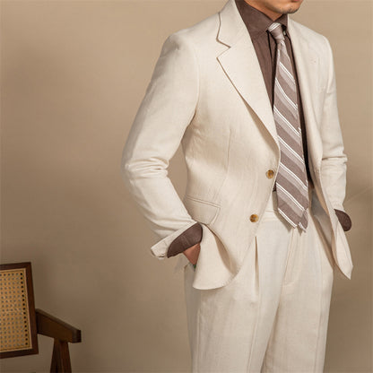 Apricot Hemp-Textured Slim Fit Men's Suit