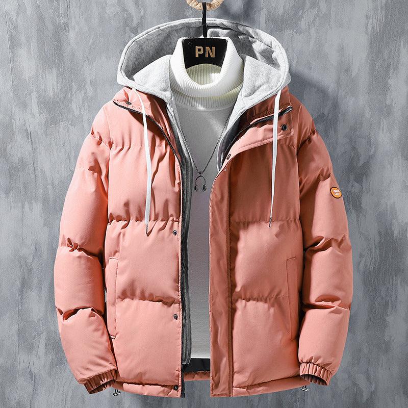 Fashion Hooded Jacket Men Winter Windproof Thickened Fake Two-piece Coat Solid Leisure Sports Cotton Jacket - ForVanity Jacket