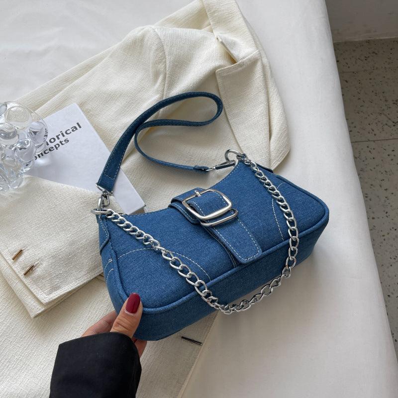 Denim Shoulder Bags Women's Fashion Chains Handbag Crossbody Bags Small Square Armpit Bag - ForVanity Handbags