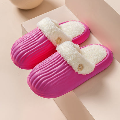 New Detachable House Slippers Winter Warm Waterproof Removable Fluffy Slippers With Button Design Non-slip Plush Shoes For Women Men