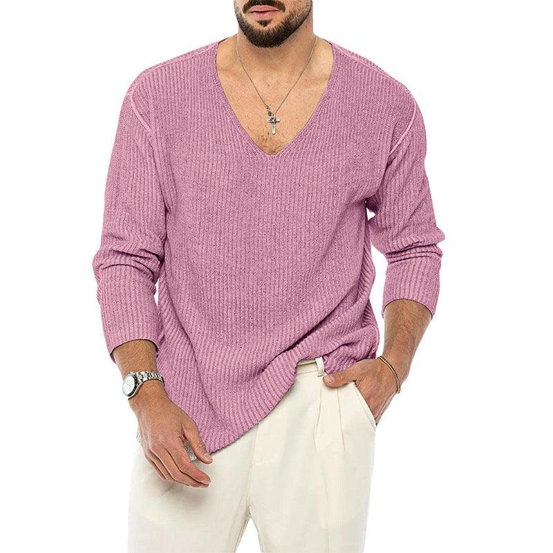 Men's V-Neck Solid Color Sweater - Youth - ForVanity men's clothing, men's sweaters Men’s Sweaters